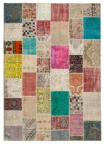 Patchwork Multi Pamuk Üzerine Yün El Dokuma Kilim-208x296