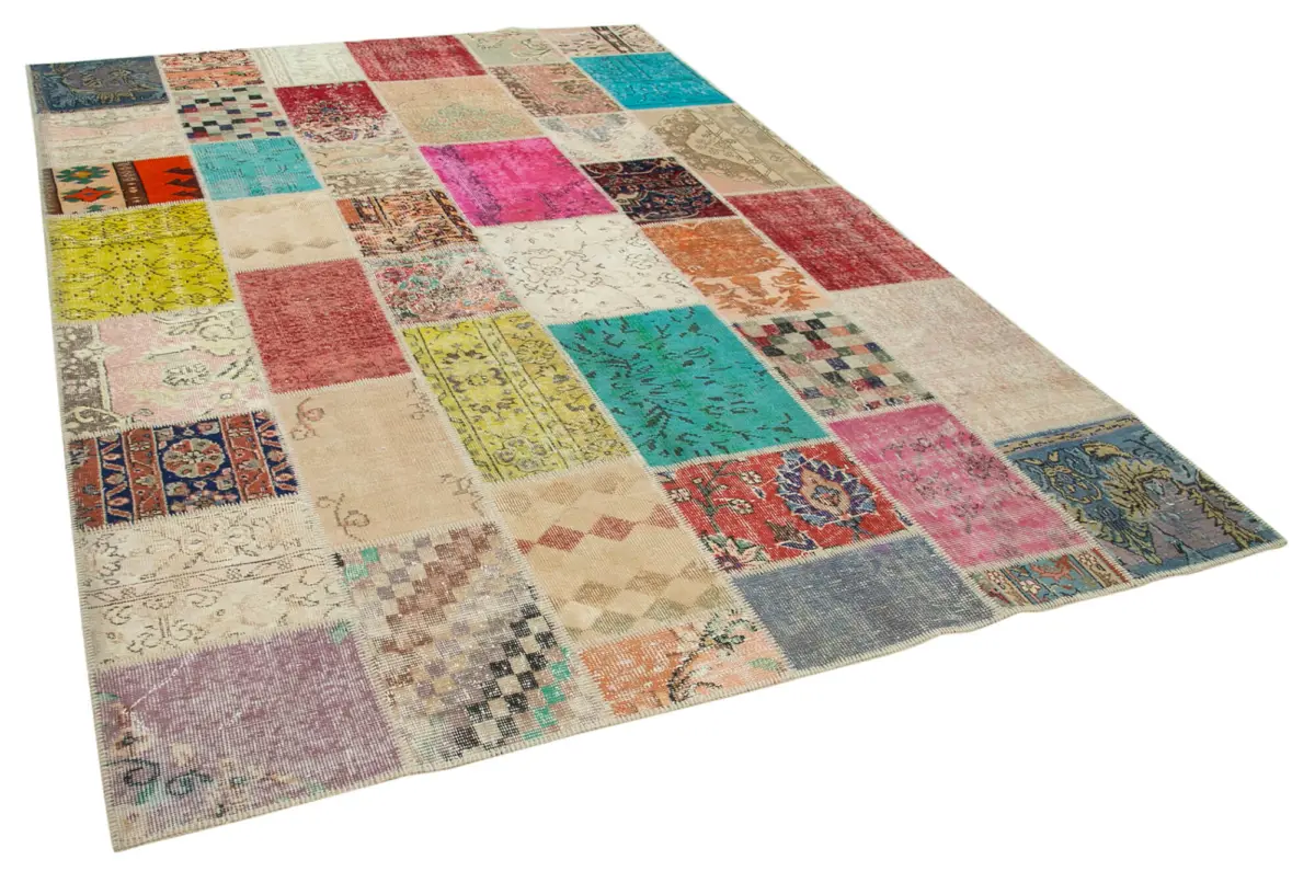 Patchwork Multi Pamuk Üzerine Yün El Dokuma Kilim-208x296 - Görsel 2