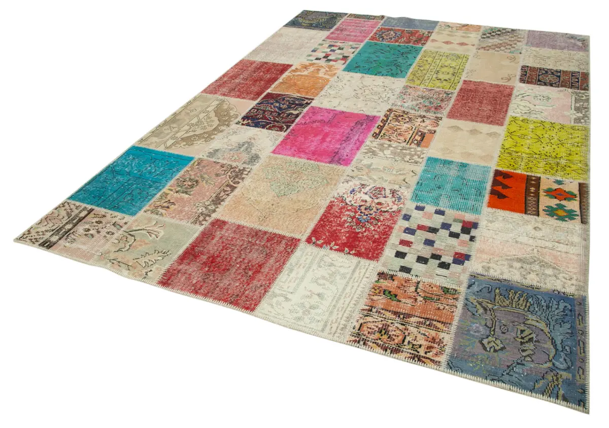 Patchwork Multi Pamuk Üzerine Yün El Dokuma Kilim-208x296 - Görsel 3