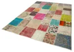 Patchwork Multi Pamuk Üzerine Yün El Dokuma Kilim-208x296 - Görsel 3