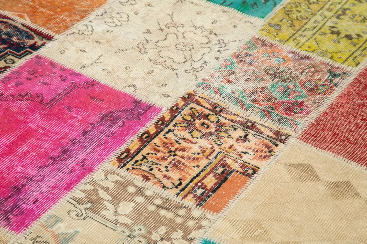 Patchwork Multi Pamuk Üzerine Yün El Dokuma Kilim-208x296 - Görsel 5