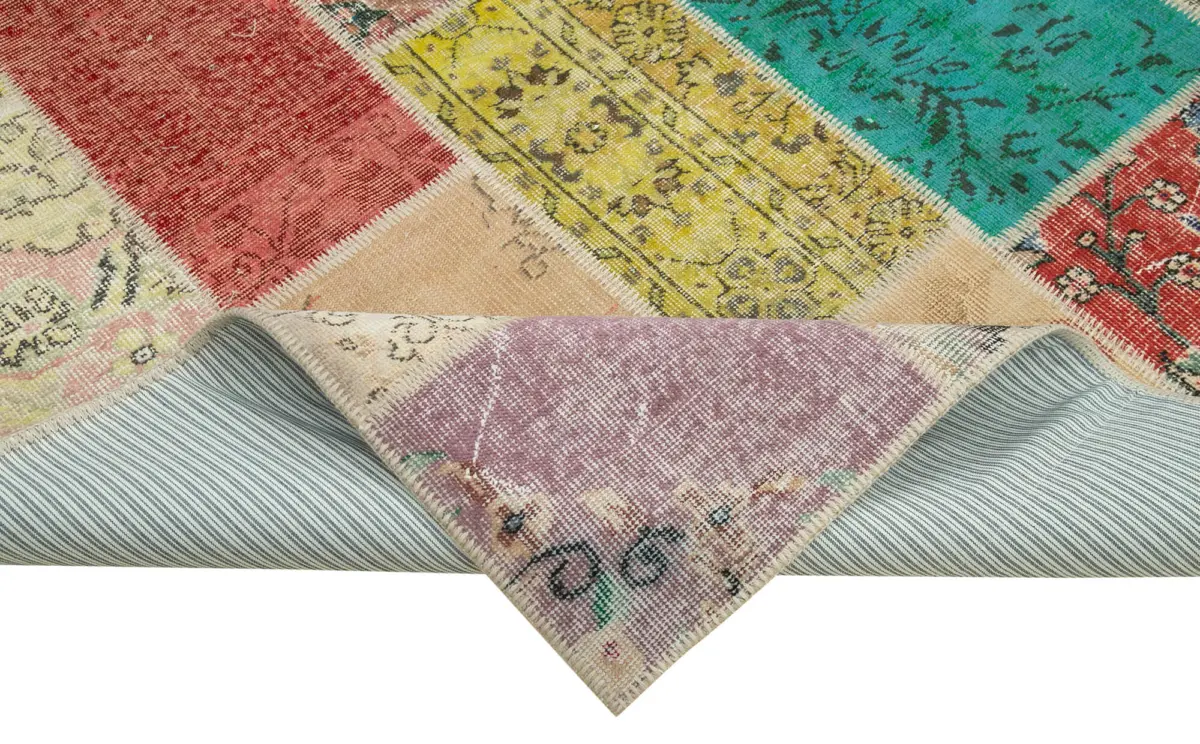Patchwork Multi Pamuk Üzerine Yün El Dokuma Kilim-208x296 - Görsel 6