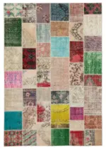 Patchwork Multi Pamuk Üzerine Yün El Dokuma Kilim-210x300