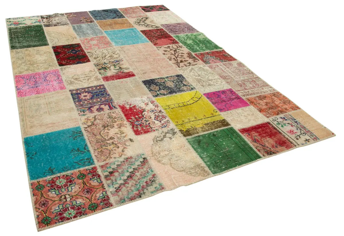 Patchwork Multi Pamuk Üzerine Yün El Dokuma Kilim-210x300 - Görsel 2