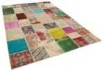 Patchwork Multi Pamuk Üzerine Yün El Dokuma Kilim-210x300 - Görsel 2