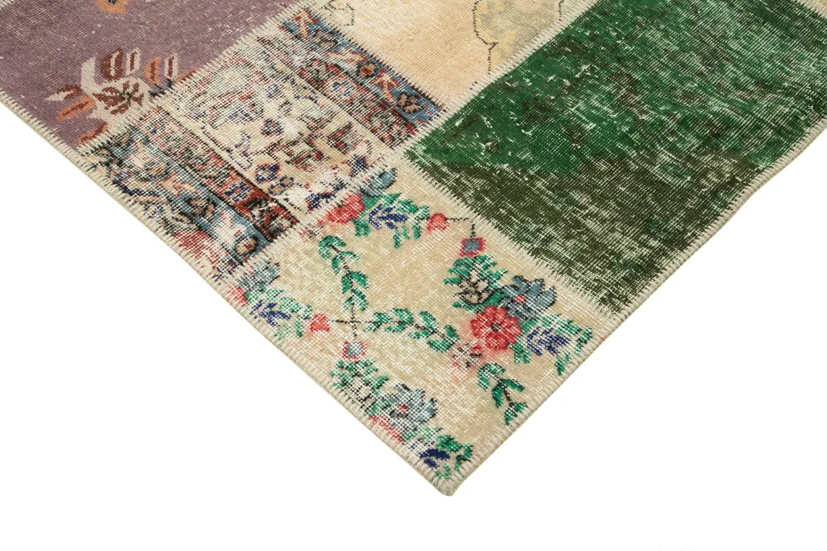 Patchwork Multi Pamuk Üzerine Yün El Dokuma Kilim-210x300 - Görsel 4