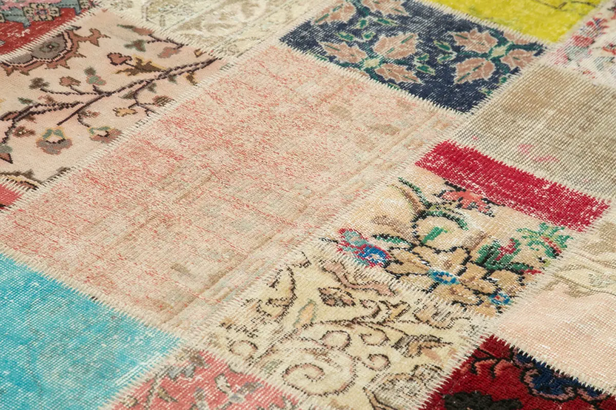 Patchwork Multi Pamuk Üzerine Yün El Dokuma Kilim-210x300 - Görsel 5