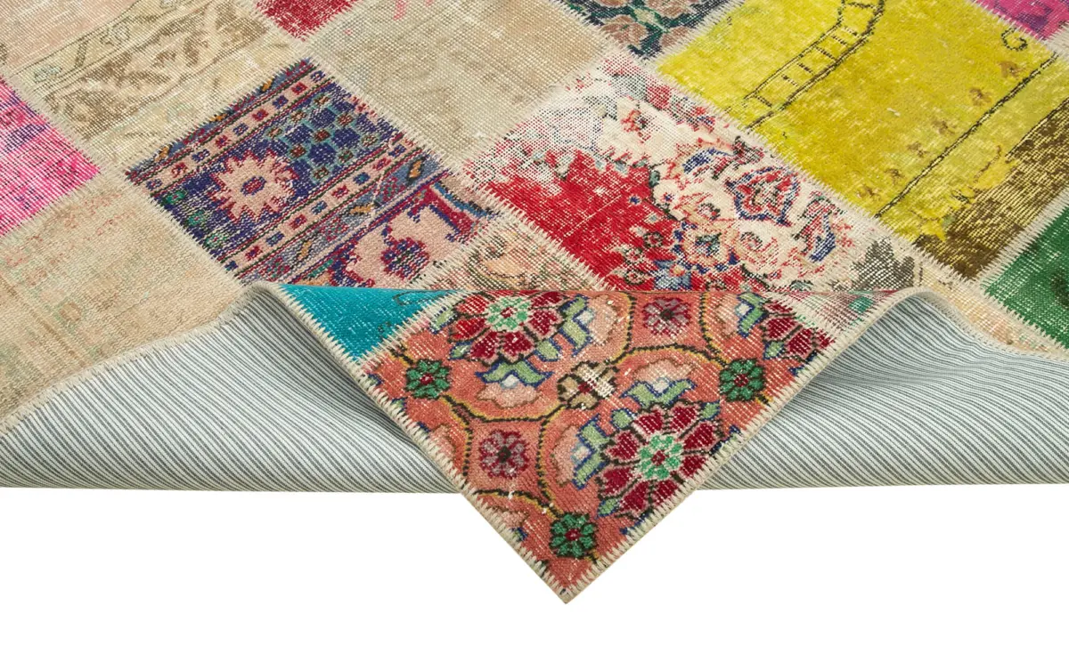 Patchwork Multi Pamuk Üzerine Yün El Dokuma Kilim-210x300 - Görsel 6