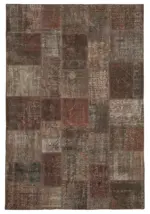 Patchwork Kahverengi Pamuk Üzerine Yün El Dokuma Kilim-204x301