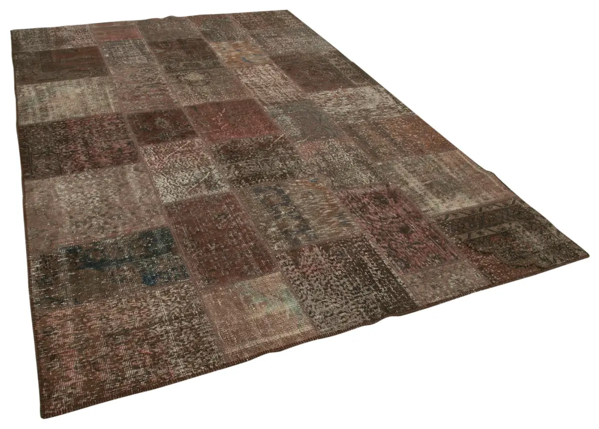 Patchwork Kahverengi Pamuk Üzerine Yün El Dokuma Kilim-204x301 - Görsel 2