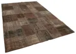 Patchwork Kahverengi Pamuk Üzerine Yün El Dokuma Kilim-204x301 - Görsel 2