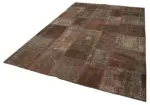Patchwork Kahverengi Pamuk Üzerine Yün El Dokuma Kilim-204x301 - Görsel 3