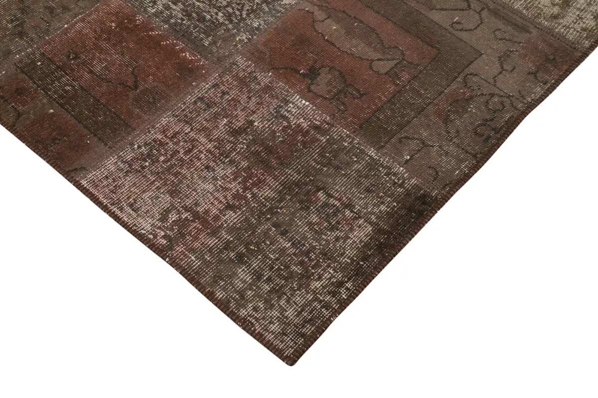 Patchwork Kahverengi Pamuk Üzerine Yün El Dokuma Kilim-204x301 - Görsel 4
