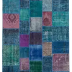 Patchwork Mavi Pamuk Üzerine Yün El Dokuma Kilim-204x300