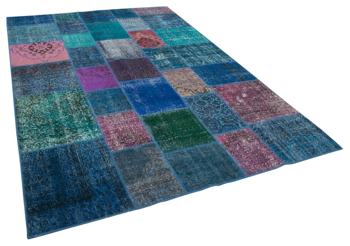 Patchwork Mavi Pamuk Üzerine Yün El Dokuma Kilim-204x300 - Görsel 2