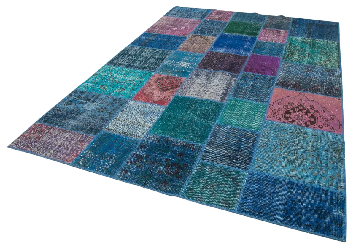 Patchwork Mavi Pamuk Üzerine Yün El Dokuma Kilim-204x300 - Görsel 3