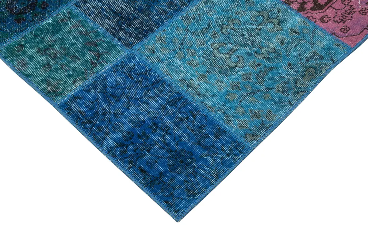 Patchwork Mavi Pamuk Üzerine Yün El Dokuma Kilim-204x300 - Görsel 4