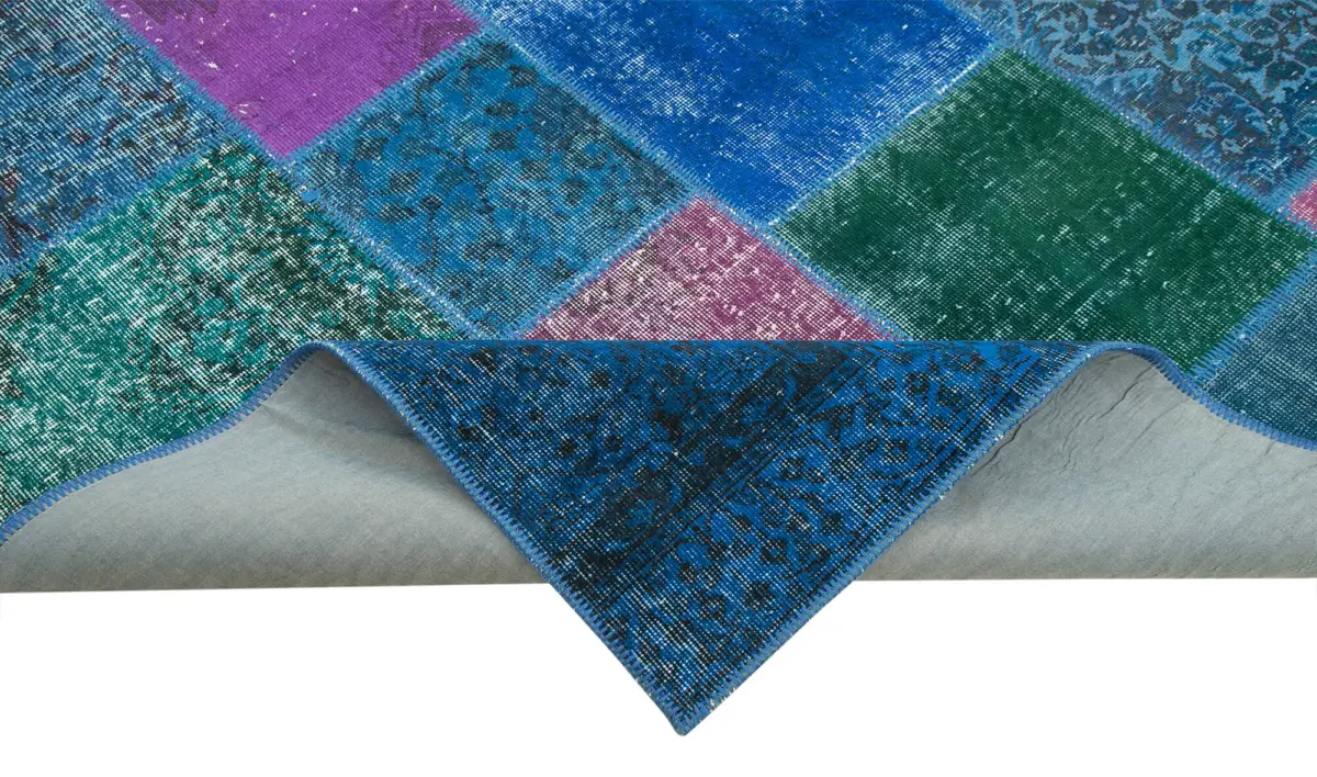 Patchwork Mavi Pamuk Üzerine Yün El Dokuma Kilim-204x300 - Görsel 6