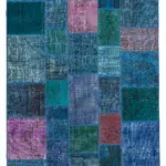 Patchwork Mavi Pamuk Üzerine Yün El Dokuma Kilim-202x300