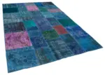 Patchwork Mavi Pamuk Üzerine Yün El Dokuma Kilim-202x300 - Görsel 2