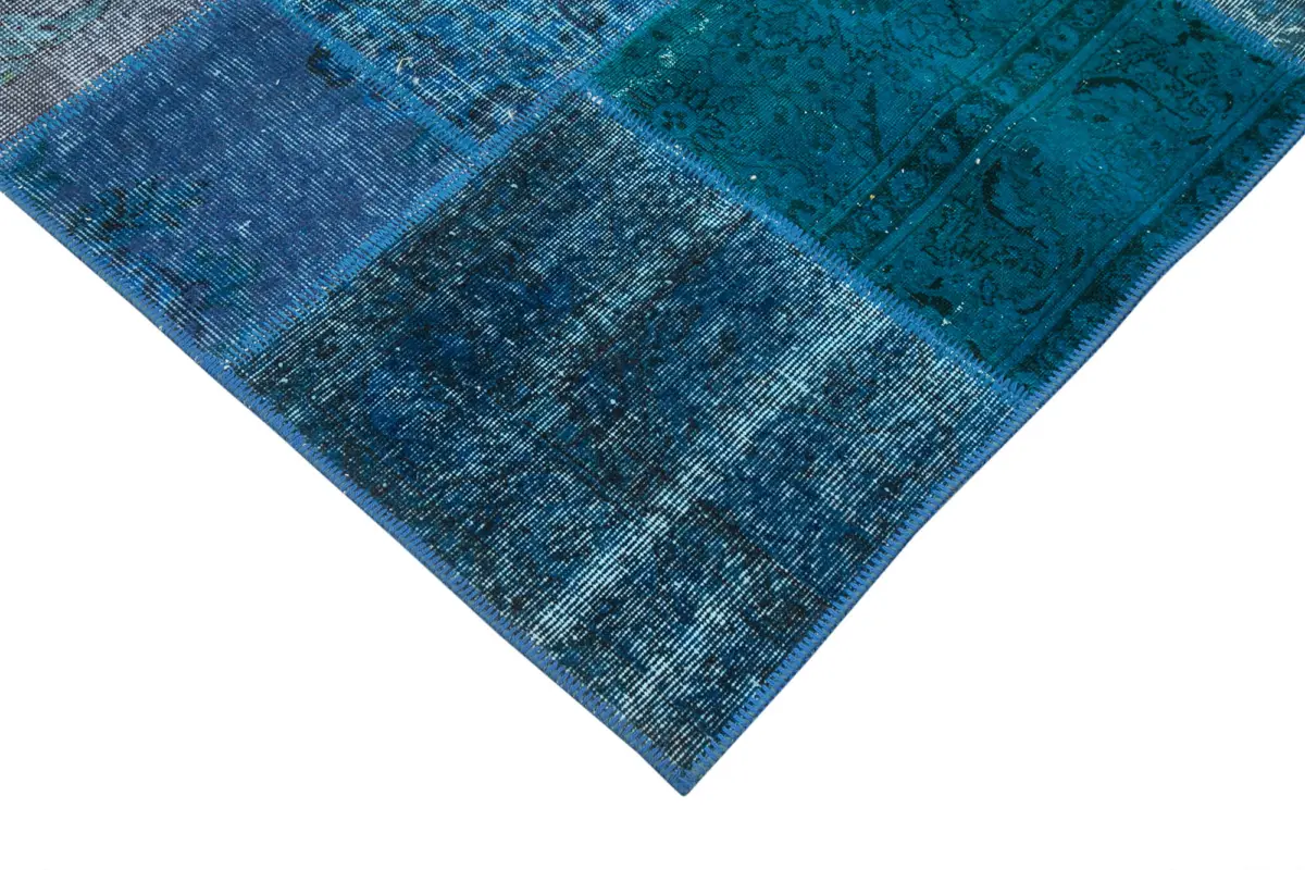 Patchwork Mavi Pamuk Üzerine Yün El Dokuma Kilim-202x300 - Görsel 4