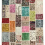 Patchwork Multi Pamuk Üzerine Yün El Dokuma Kilim-209x298