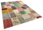 Patchwork Multi Pamuk Üzerine Yün El Dokuma Kilim-209x298 - Görsel 2