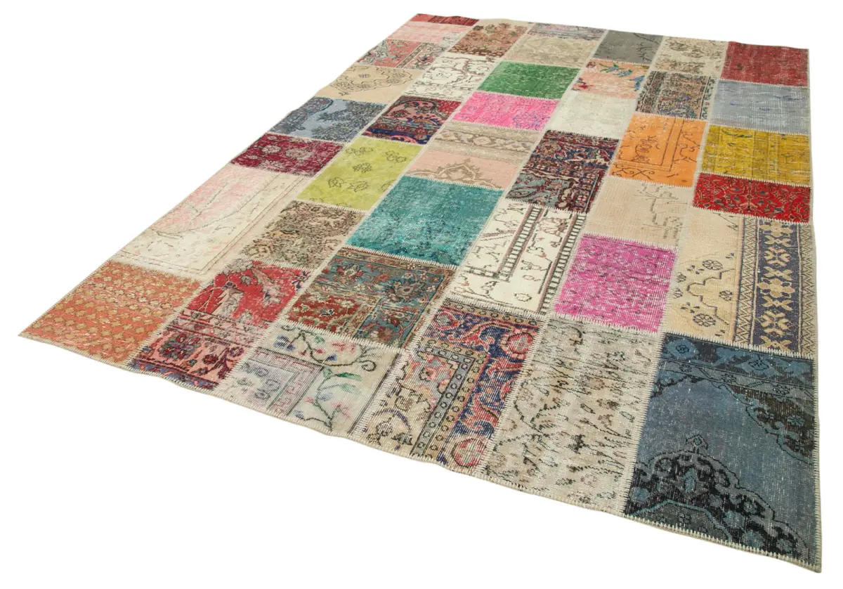 Patchwork Multi Pamuk Üzerine Yün El Dokuma Kilim-209x298 - Görsel 3