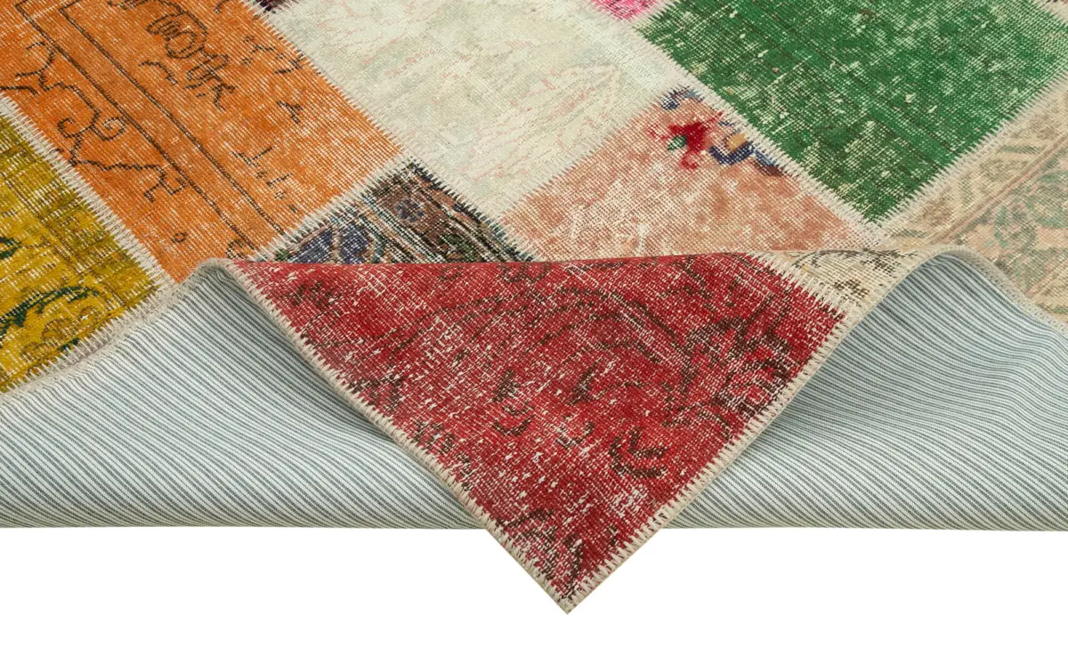 Patchwork Multi Pamuk Üzerine Yün El Dokuma Kilim-209x298 - Görsel 6
