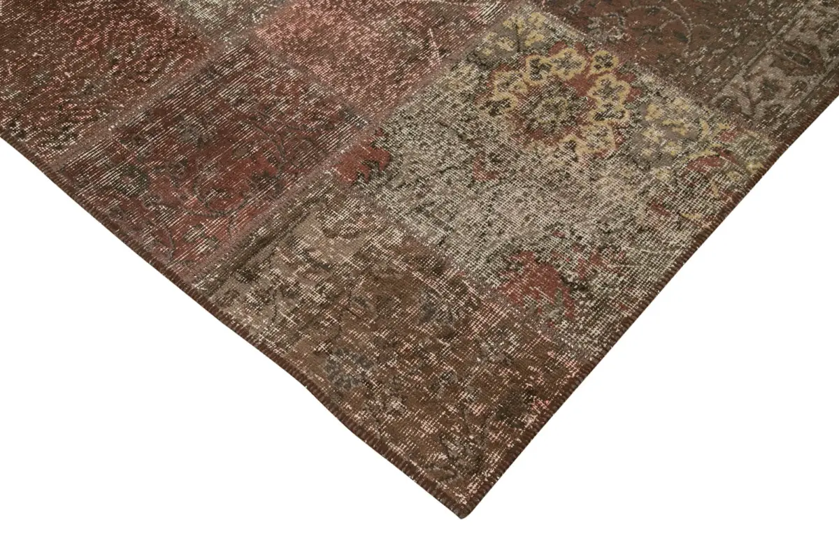 Patchwork Kahverengi Pamuk Üzerine Yün El Dokuma Kilim-203x300 - Görsel 4