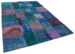 Patchwork Mavi Pamuk Üzerine Yün El Dokuma Kilim-203x300 - Görsel 2