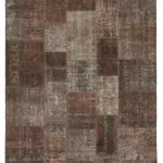 Patchwork Kahverengi Pamuk Üzerine Yün El Dokuma Kilim-204x299
