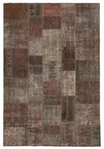 Patchwork Kahverengi Pamuk Üzerine Yün El Dokuma Kilim-204x299