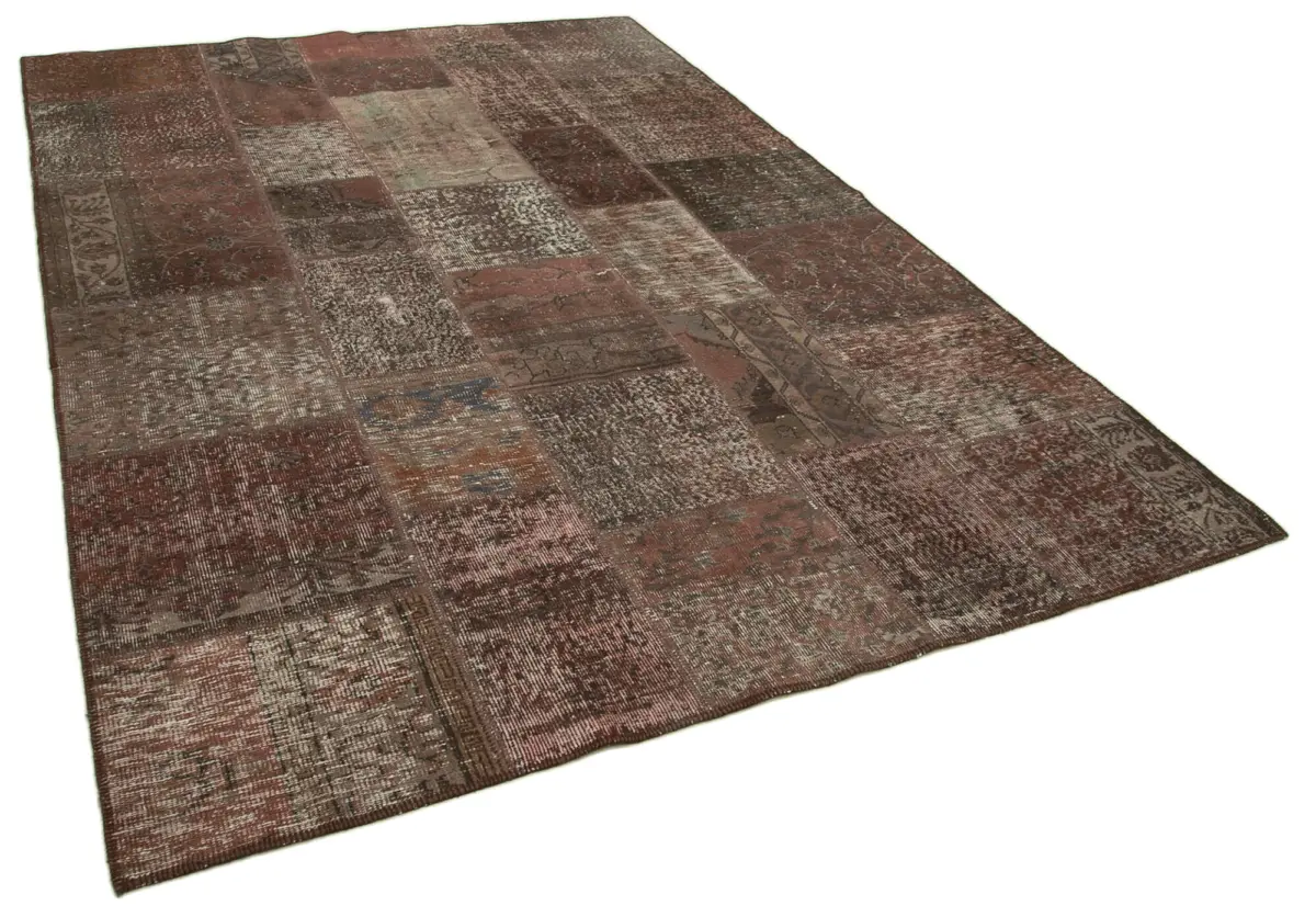 Patchwork Kahverengi Pamuk Üzerine Yün El Dokuma Kilim-204x299 - Görsel 2