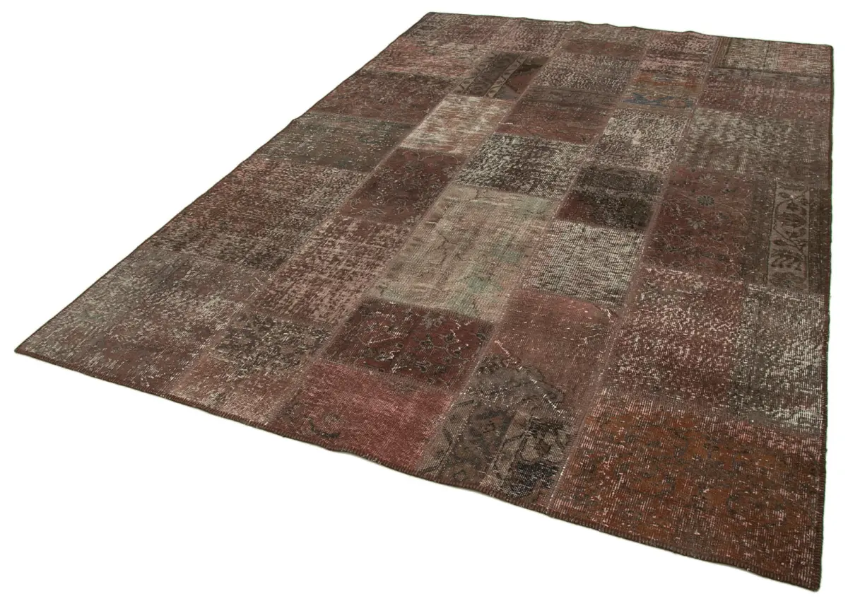 Patchwork Kahverengi Pamuk Üzerine Yün El Dokuma Kilim-204x299 - Görsel 3