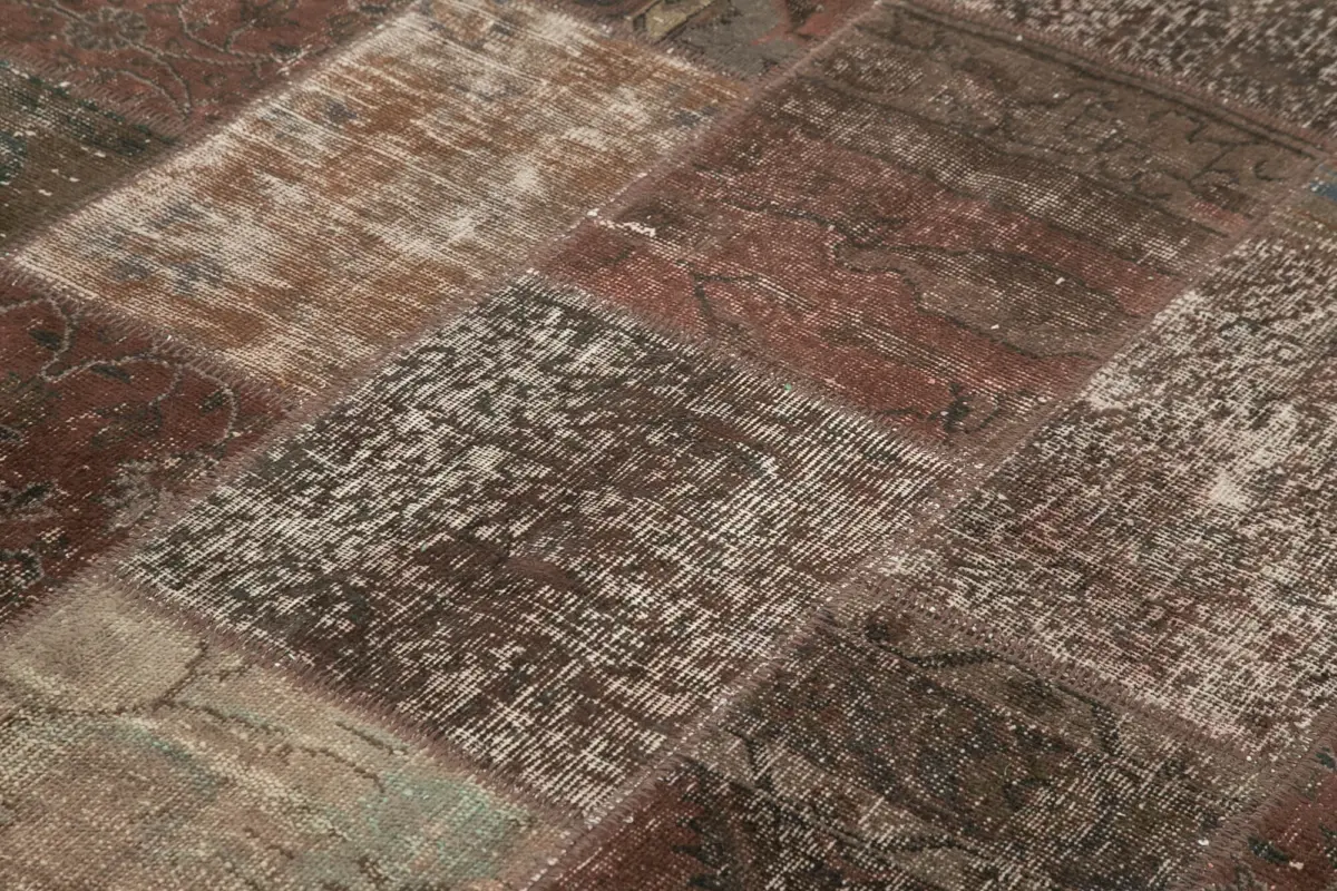 Patchwork Kahverengi Pamuk Üzerine Yün El Dokuma Kilim-204x299 - Görsel 5