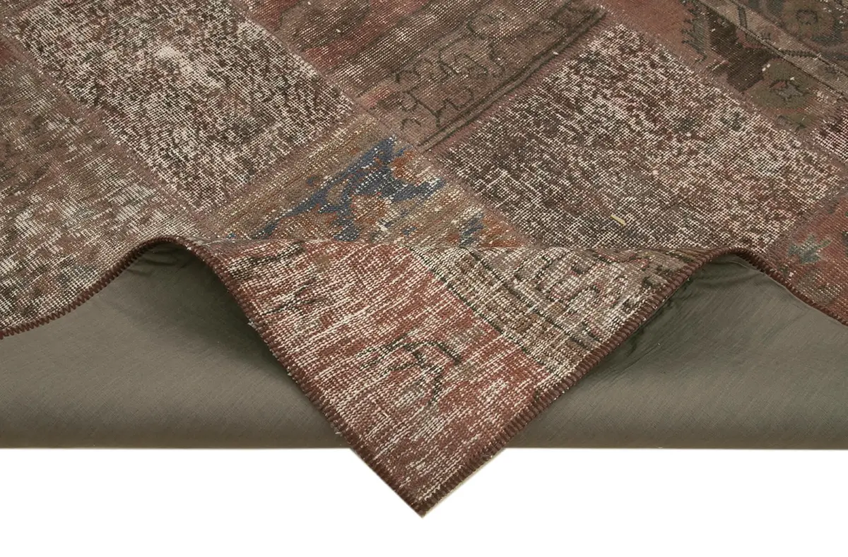 Patchwork Kahverengi Pamuk Üzerine Yün El Dokuma Kilim-204x299 - Görsel 6