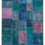 Patchwork Mavi Pamuk Üzerine Yün El Dokuma Kilim-203x300