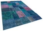 Patchwork Mavi Pamuk Üzerine Yün El Dokuma Kilim-203x300 - Görsel 2