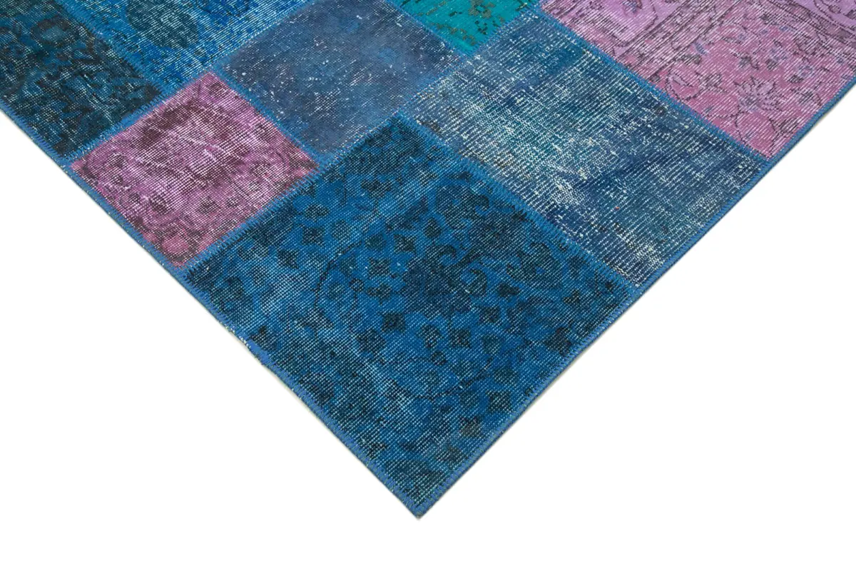 Patchwork Mavi Pamuk Üzerine Yün El Dokuma Kilim-203x300 - Görsel 4