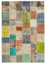 Patchwork Multi Pamuk Üzerine Yün El Dokuma Kilim-206x297