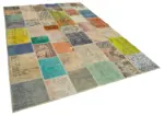 Patchwork Multi Pamuk Üzerine Yün El Dokuma Kilim-206x297 - Görsel 2