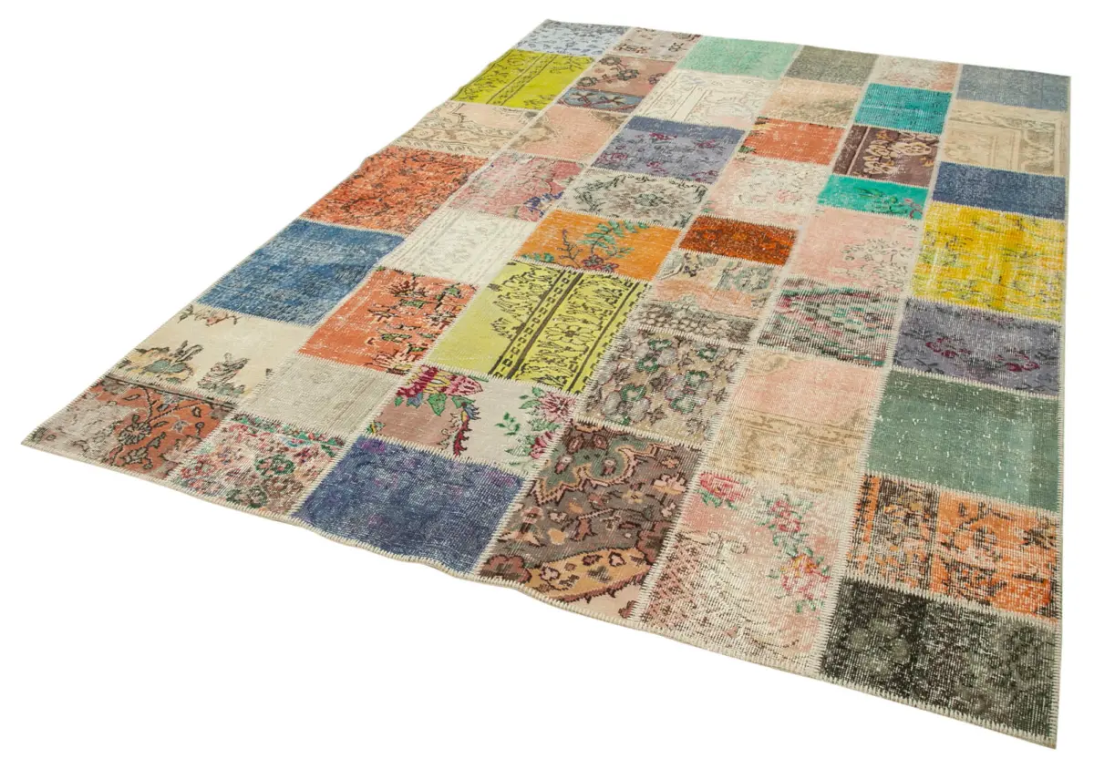 Patchwork Multi Pamuk Üzerine Yün El Dokuma Kilim-206x297 - Görsel 3