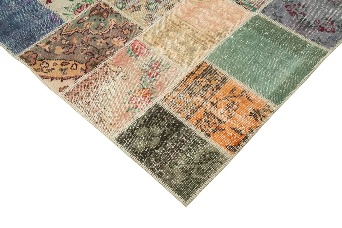 Patchwork Multi Pamuk Üzerine Yün El Dokuma Kilim-206x297 - Görsel 4