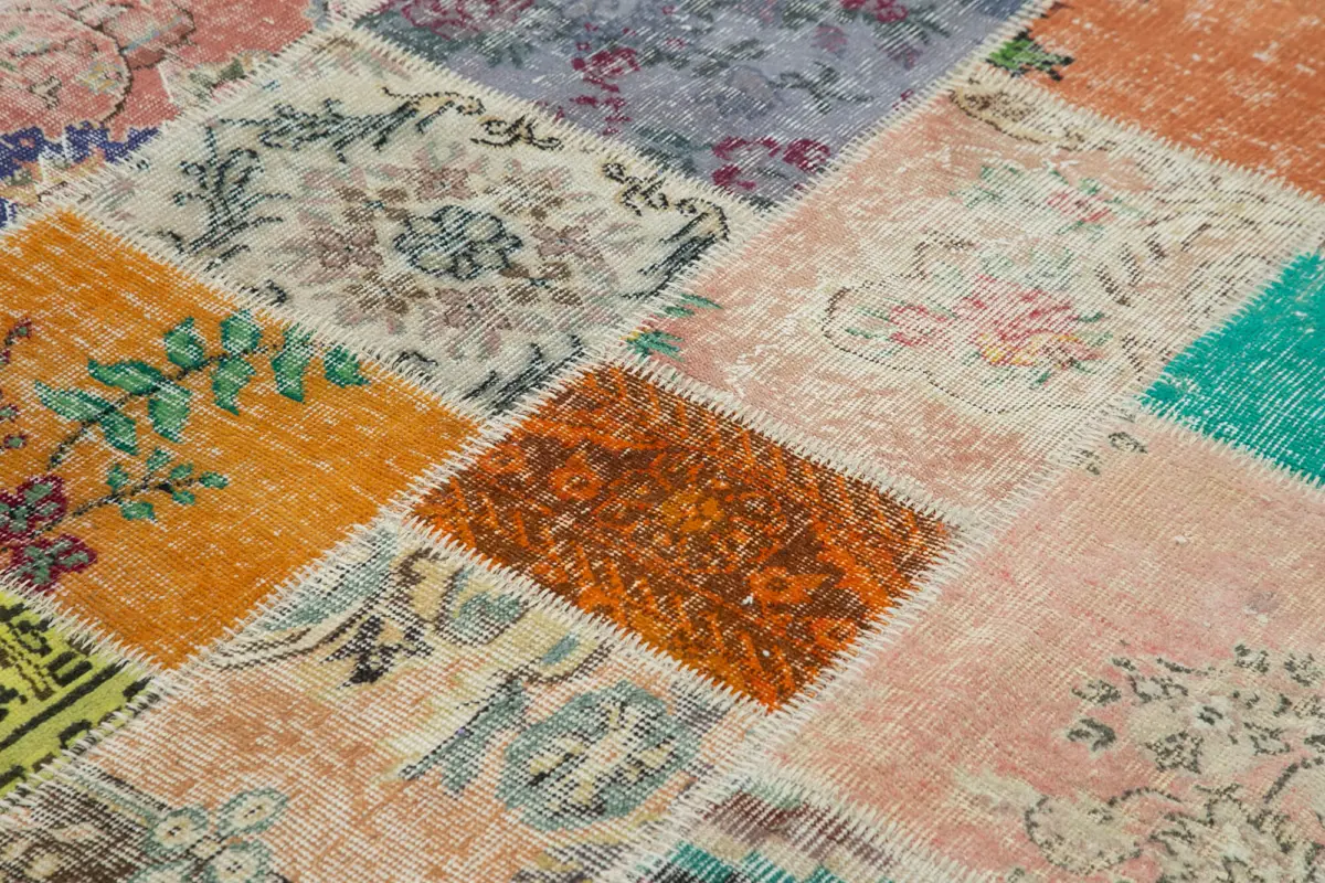 Patchwork Multi Pamuk Üzerine Yün El Dokuma Kilim-206x297 - Görsel 5