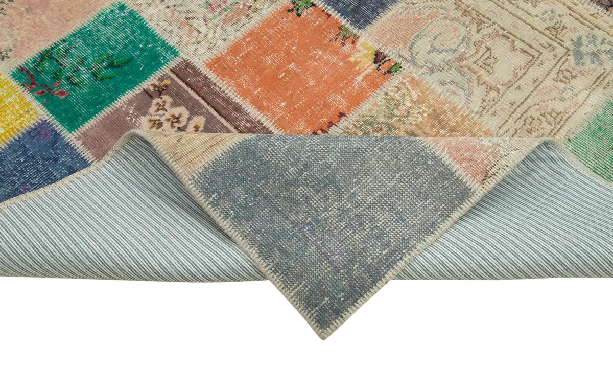 Patchwork Multi Pamuk Üzerine Yün El Dokuma Kilim-206x297 - Görsel 6