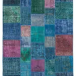 Patchwork Mavi Pamuk Üzerine Yün El Dokuma Kilim-205x300