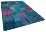 Patchwork Mavi Pamuk Üzerine Yün El Dokuma Kilim-205x300 - Görsel 2