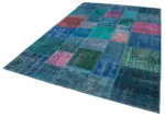 Patchwork Mavi Pamuk Üzerine Yün El Dokuma Kilim-205x300 - Görsel 3