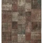 Patchwork Kahverengi Pamuk Üzerine Yün El Dokuma Kilim-201x296